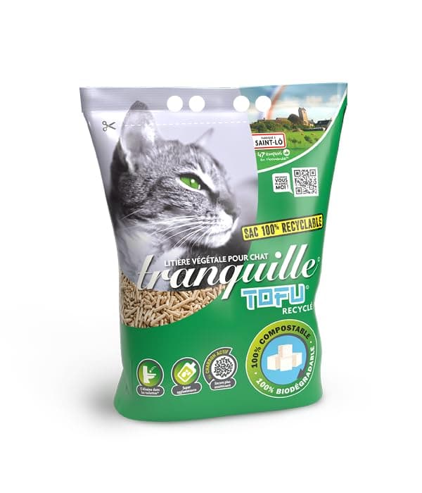 Tranquille - Litière végétale agglomérante à la tofu recyclé pour chat - Lot de 4 - Absorbante et éco-responsable