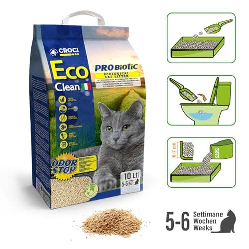 CROCI Eco Clean Probiotique Litière pour Chat Naturelle et Sans Produits Chimiques 10 L 3,8 kg Purifiant et Sans Additif