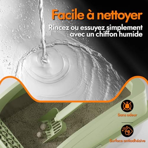 Litière pour Chat en Acier Inoxydable, Grande Taille Semi-Fermée, avec Pelle et Tapis Double Couche, Durable et Hygiéniq