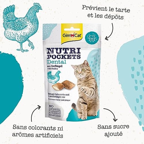 GimCat Nutri Pockets Dental Snacks Croquants pour Chats | Farce Crémeuse & Ingrédients Functionnels | 1 Sachet (1-60g)
