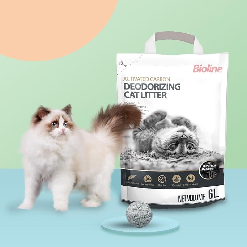 Bioline Litière Agglomérante au Charbon Actif, Contrôle des Odeurs et 99 % Naturelle, pour Maisons à Plusieurs Chats (6