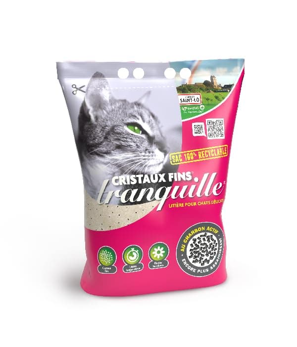 Litière pour Chat Tranquille Silice Cristaux Fins + Charbon Actif – Ultra Absorbante & Anti-Odeur – Lot de 4 x 3,70L