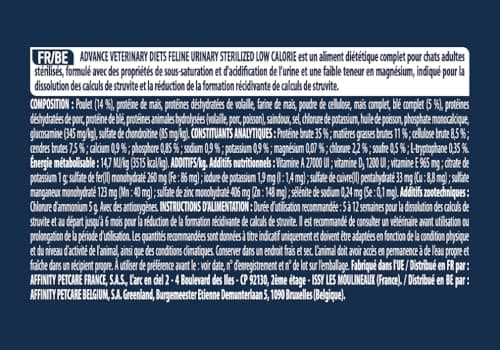 **Advance Veterinary Diets Métabolisme Urinaire Croquettes pour Chats 7,5 kg – Perte de poids & Santé Urinaire (Sac de 1