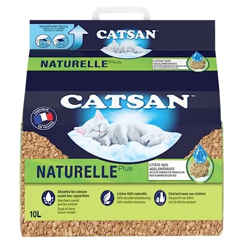 CATSAN Naturelle Plus - Litière Végétale Non-Agglomérante Pour Chat - Sac de 10L, 100% Compostable - Écocéane