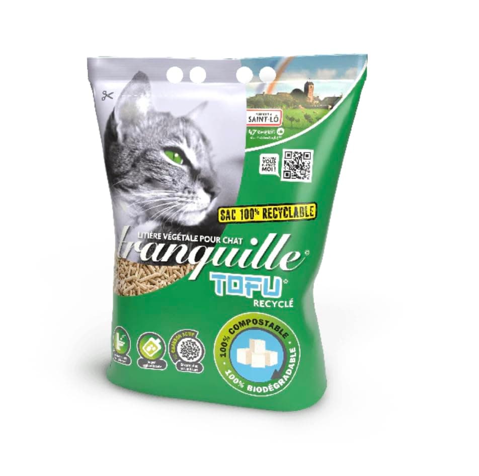 TRANQUILLE - Litière végétale vegane pour chat au tofu recyclé 4 litres - Lot de 8 + attributs: écologique et Hygiéniqu