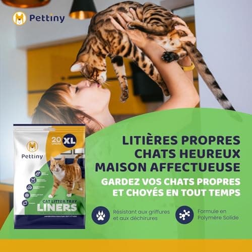 Pettiny 20 Sacs XL à Litière pour Chat | Résistants aux Griffures | Grande Taille | Bac à Litière | 20 Sacs XL | Grande