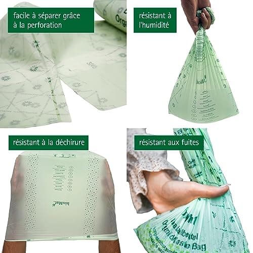 Sac poubelle compostable bioMat 20L avec poignée, pour jardins, haute qualité, certifié DINplus, fabriqué en Allemagne,