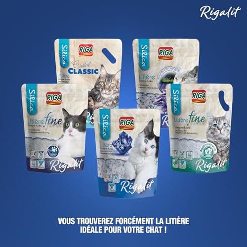 Rigalit Lavande Litière pour Chat Naturelle à Base de Silice Minérale - Neutralise Odeurs et Bactéries - Durée 1 Mois -