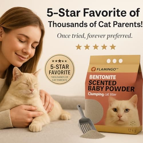 Litière pour chats Flamingo - Parfum Talc pour bébé - 12KG pour 10 SEMAINES - Neutralise les odeurs désagréables - Douce