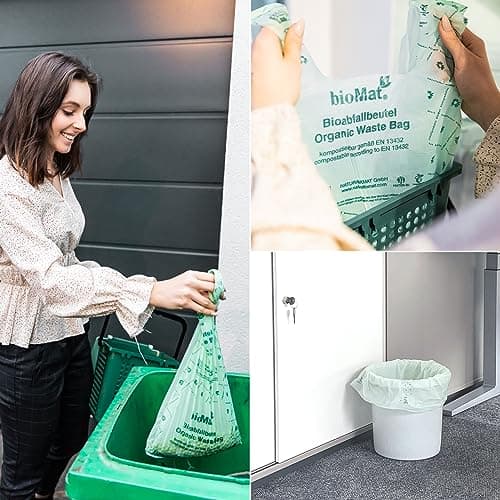 Sac poubelle compostable bioMat 20L avec poignée, pour jardins, haute qualité, certifié DINplus, fabriqué en Allemagne,