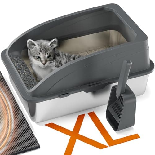 Litière pour Chat en Acier Inoxydable, Grande Taille Semi-Fermée, avec Pelle et Tapis Double Couche, Durable et Hygiéniq — Gris foncé