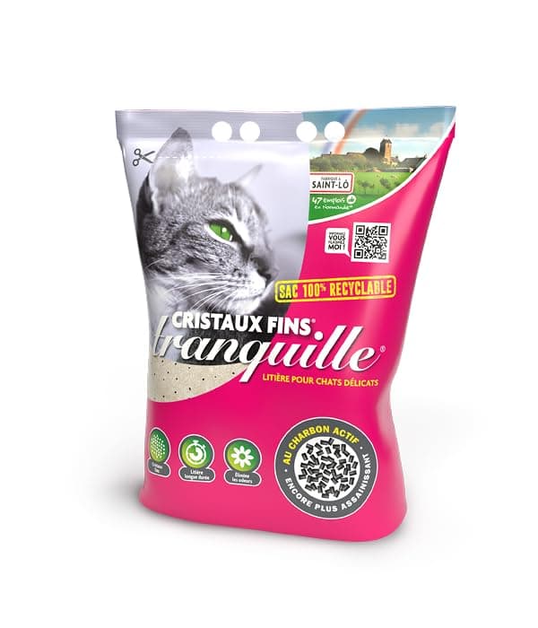 Litière pour Chat Tranquille Silice Cristaux Fins + Charbon Actif – Ultra Absorbante & Anti-Odeur – Lot de 4 x 3,70L