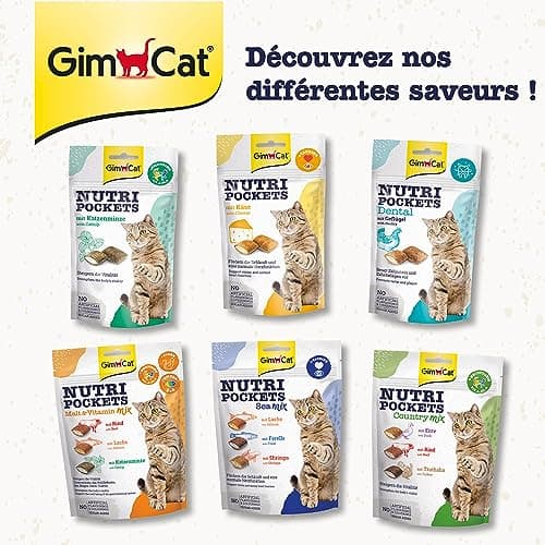 GimCat Nutri Pockets Dental Snacks Croquants pour Chats | Farce Crémeuse & Ingrédients Functionnels | 1 Sachet (1-60g)