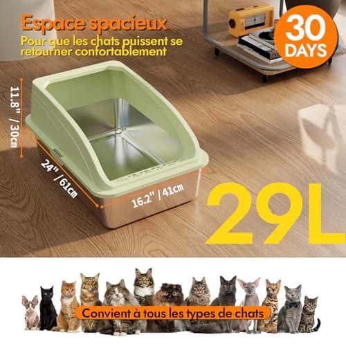 Litière pour Chat en Acier Inoxydable, Grande Taille Semi-Fermée, avec Pelle et Tapis Double Couche, Durable et Hygiéniq