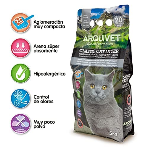 Arquivet Litière Classic 5 Kg - Absorption Exceptionnelle et Odeurs Éliminées pour Chiens - Litière Naturelle avec Charb