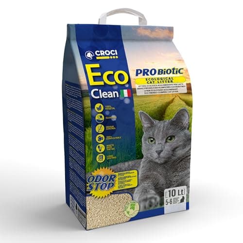 CROCI Eco Clean Probiotique Litière pour Chat Naturelle et Sans Produits Chimiques 10 L 3,8 kg Purifiant et Sans Additif