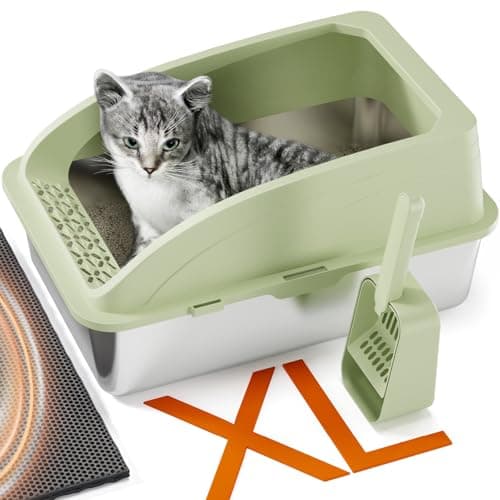 Litière pour Chat en Acier Inoxydable, Grande Taille Semi-Fermée, avec Pelle et Tapis Double Couche, Durable et Hygiéniq