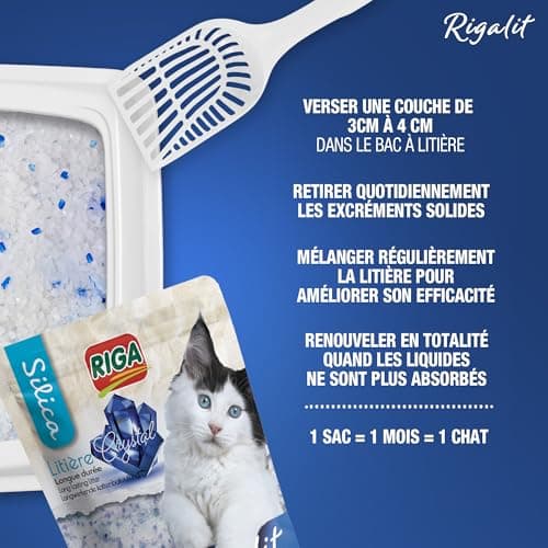 Rigalit Crystal Riga - Litière pour Chat Absorbante d'Origine Minérale - Gel de Silice - Absorbe les Odeurs - Anti Dével