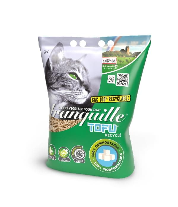 Tranquille - Litière végétale agglomérante à la tofu recyclé pour chat - Lot de 4 - Absorbante et éco-responsable