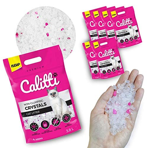 Calitti - Litière pour chat en silicate Premium Crystals | Sable antibactérien pour chat | Adoctriné et sûre pour tous l
