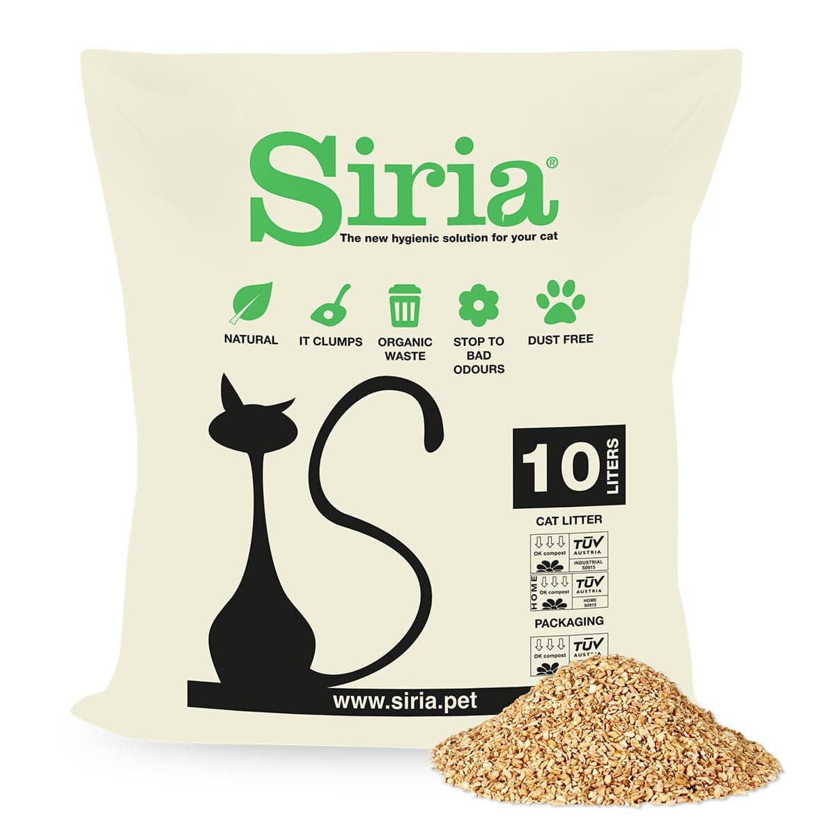 Siria Litière pour Chats Végétale Agglomérante 10 L Sac