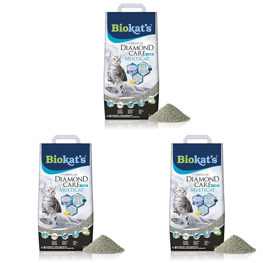 Biokat's Diamond Care Multicat Fresh parfumée - Litière Fine au Charbon Actif pour Chats - Multicat - 1 Sac (1 à 8 l) -