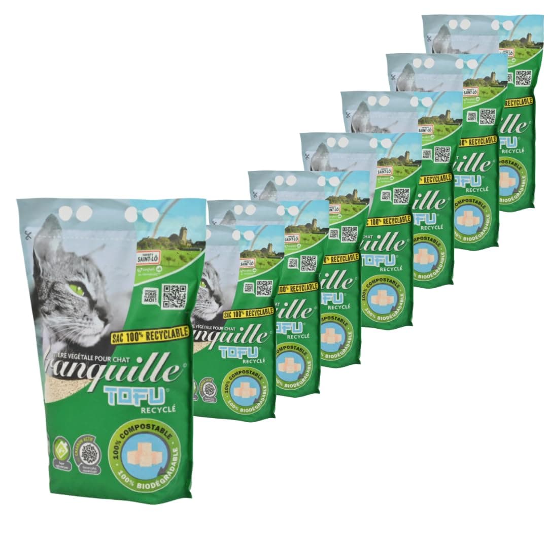TRANQUILLE - Litière végétale vegane pour chat au tofu recyclé 4 litres - Lot de 8 + attributs: écologique et Hygiéniqu