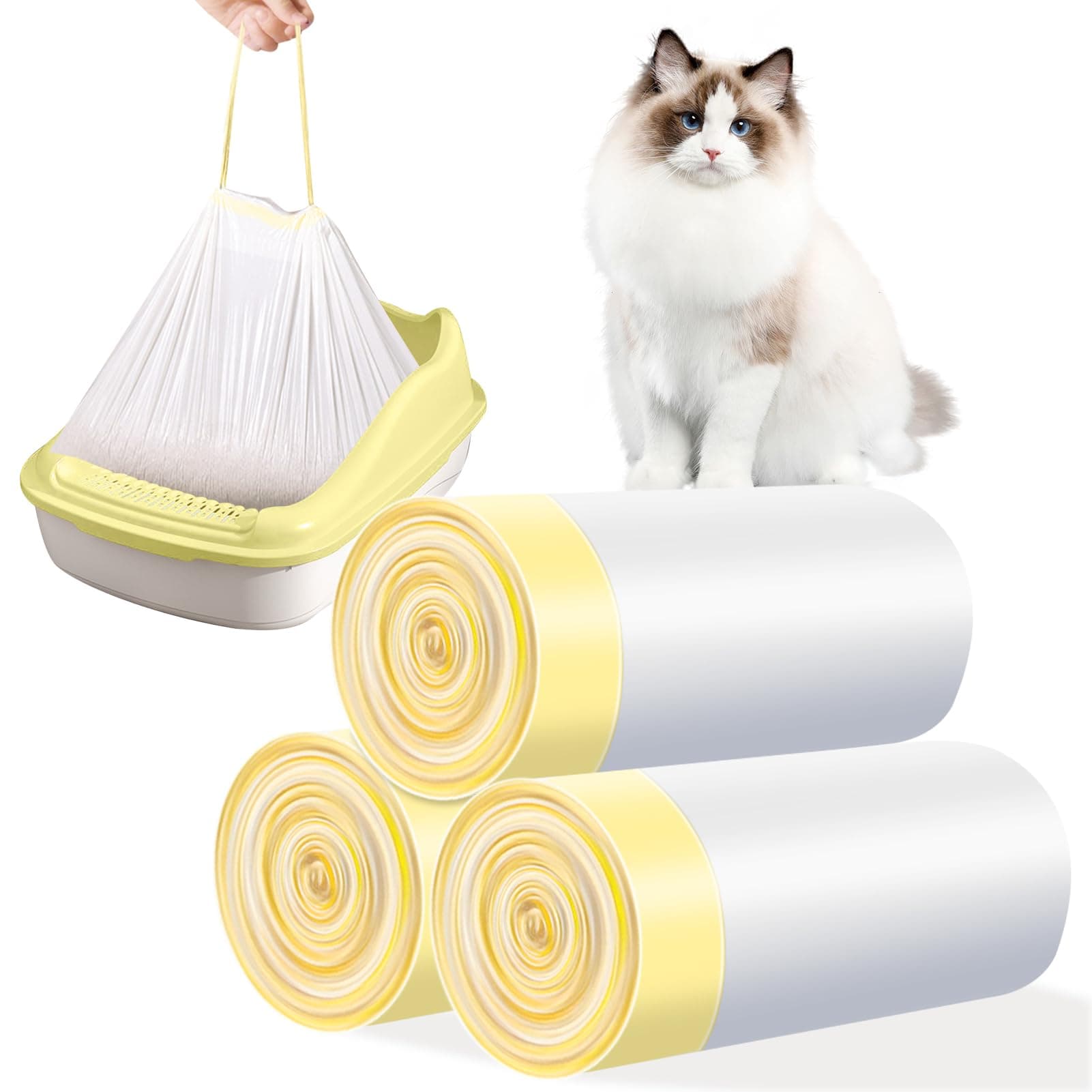 Sac à Litière pour Chat 30 Pièces Forte Capacité Résistant à La Déchirure 940*457MM Anti-Fuite Cordon de Serrage