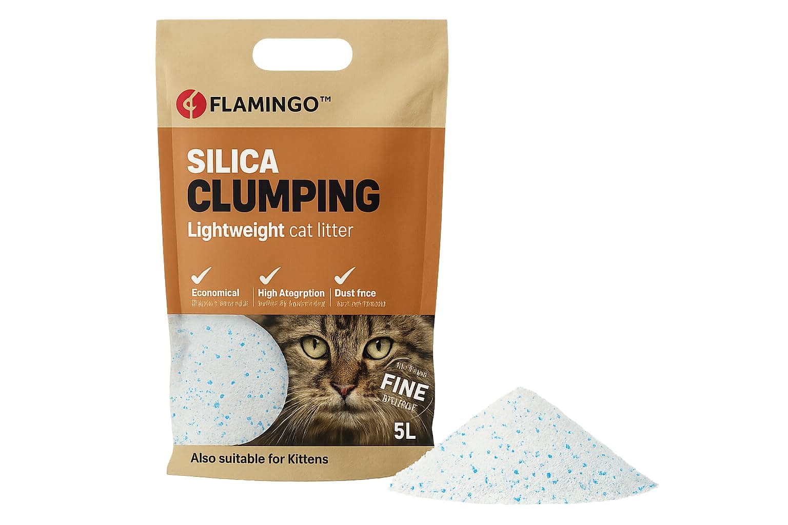 Litère pour chats Flamingo, granulés de charbon, parfum neutre, douce pour les pattes, 5L pour 6 semaines, neutralise le