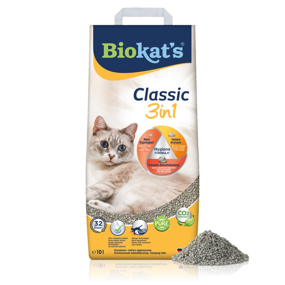 Biokat's Classic 3in1 sans parfum - Litière pour chats agglomérante - 1 sac (1-10 l) - Absorbante et douce pour chats