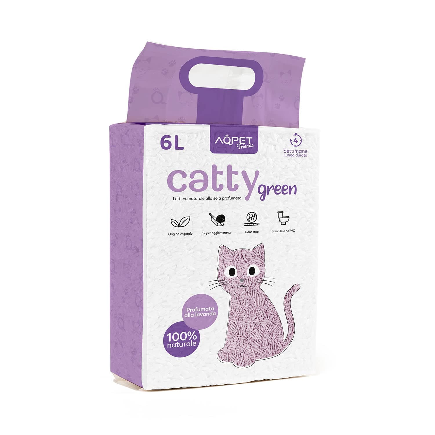 Litière CattyGreen Aqpet Friends Soja Naturel Parfum Lavande pour Chat Usage Intérieur Hypoallergénique Pépites Grands G