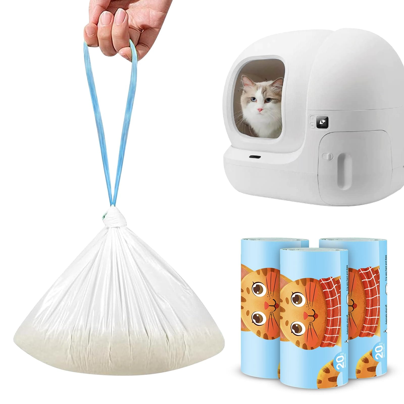 NathrBTV 60 sacs litière chat biodégradables 58 x 35 cm résistants à la déchirure etanches aux liquides pour chats