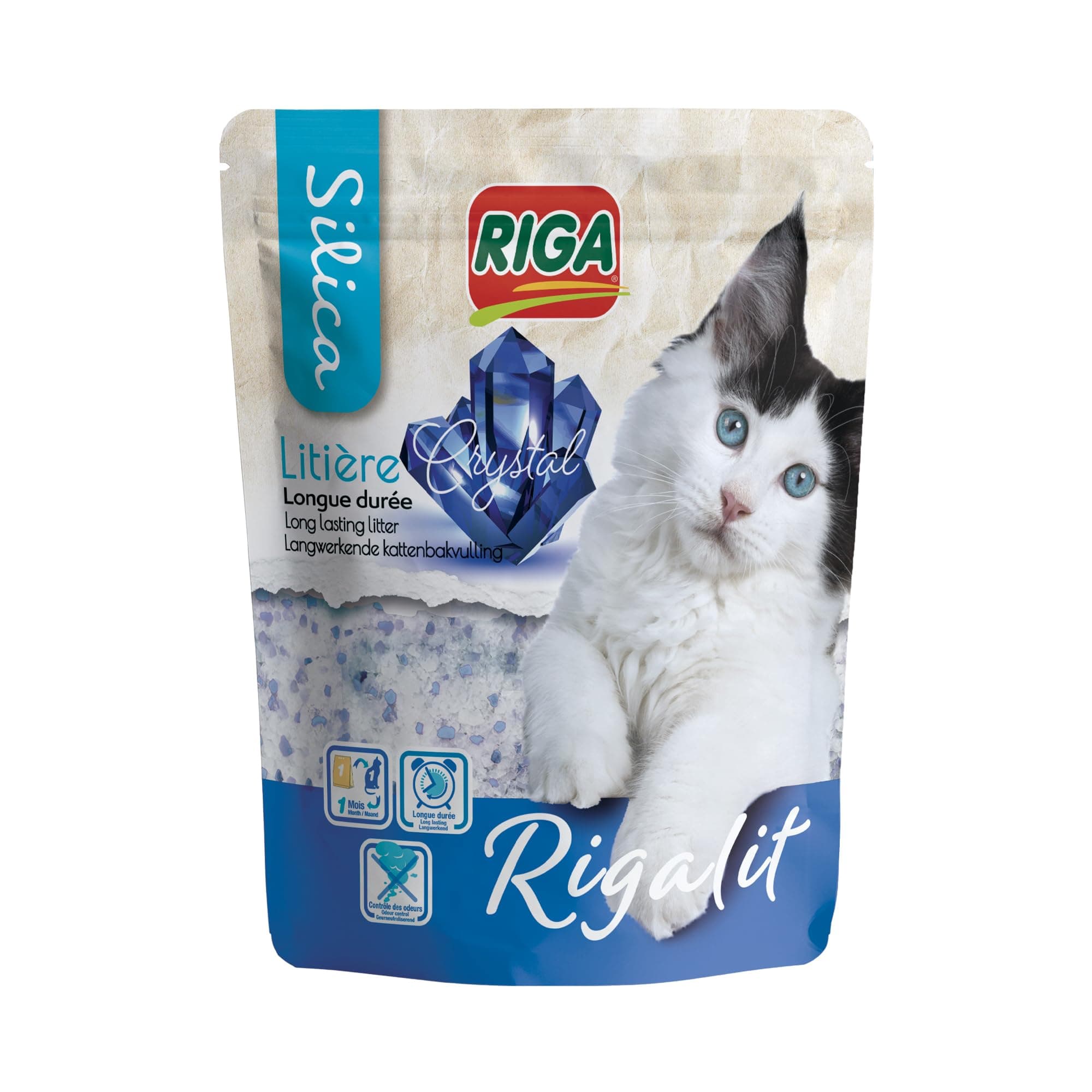 Rigalit Crystal Riga - Litière pour Chat Absorbante d'Origine Minérale - Gel de Silice - Absorbe les Odeurs - Anti Dével
