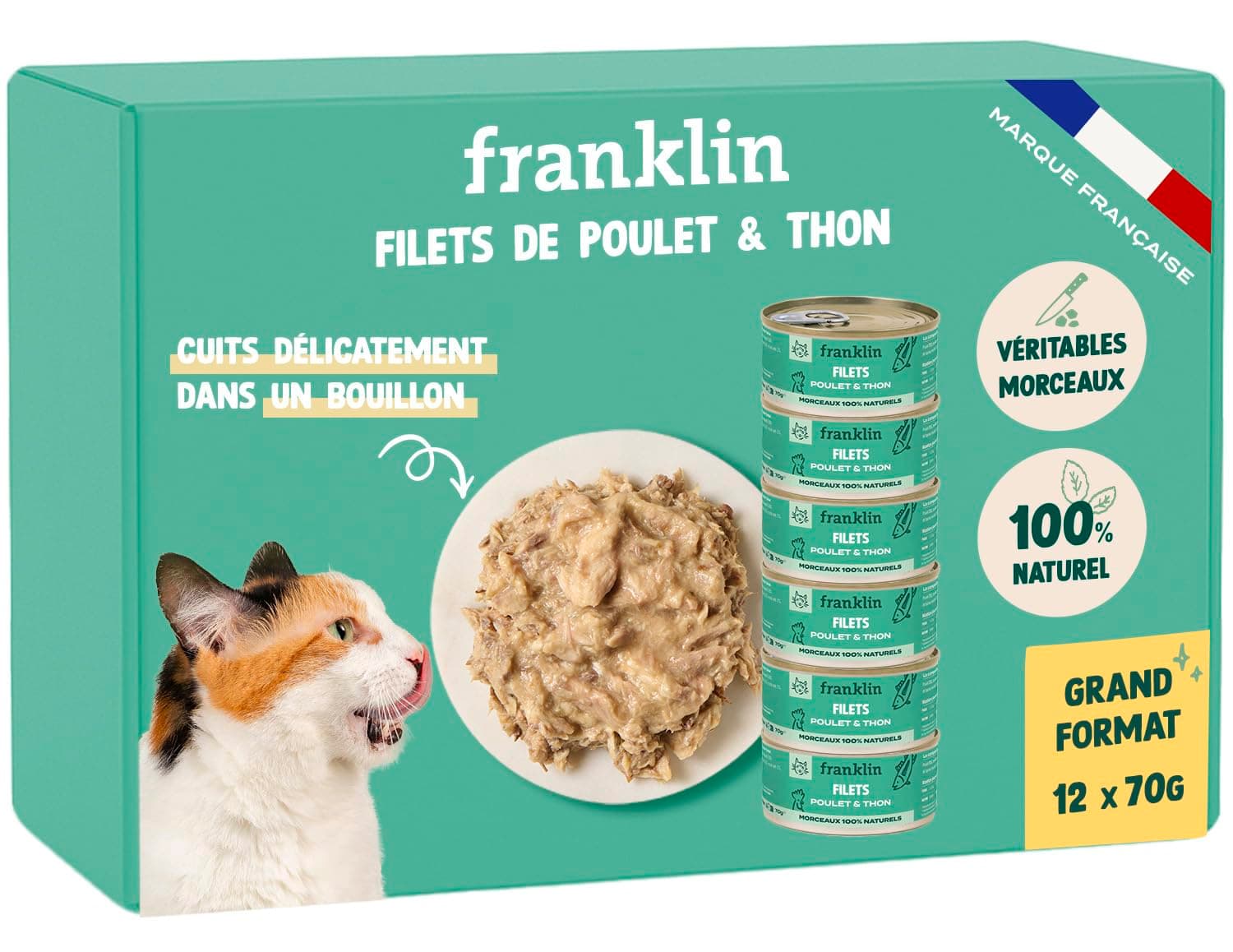 FRANKLIN Nourriture Humide pour Chat Filet Poulet et Thon 100% Naturelle Faible en Calories Lot 12 x 70g  
FRANKLIN Nour
