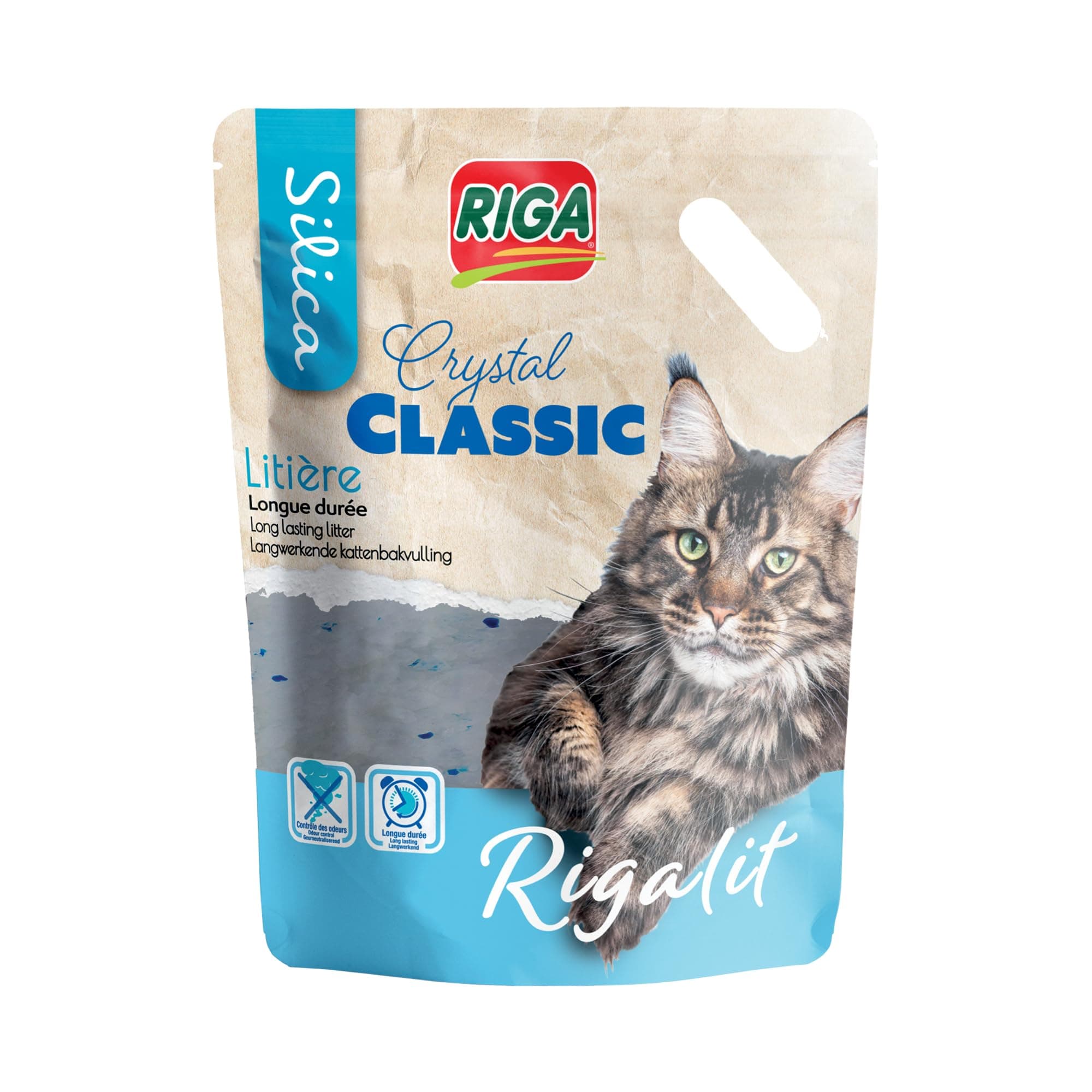 RIGA Rigalit Cristal Classic Litière pour Chat Gel De Silice Origine Minérale Absorbante Odeurs Bactéries Durée 1 Mois 1