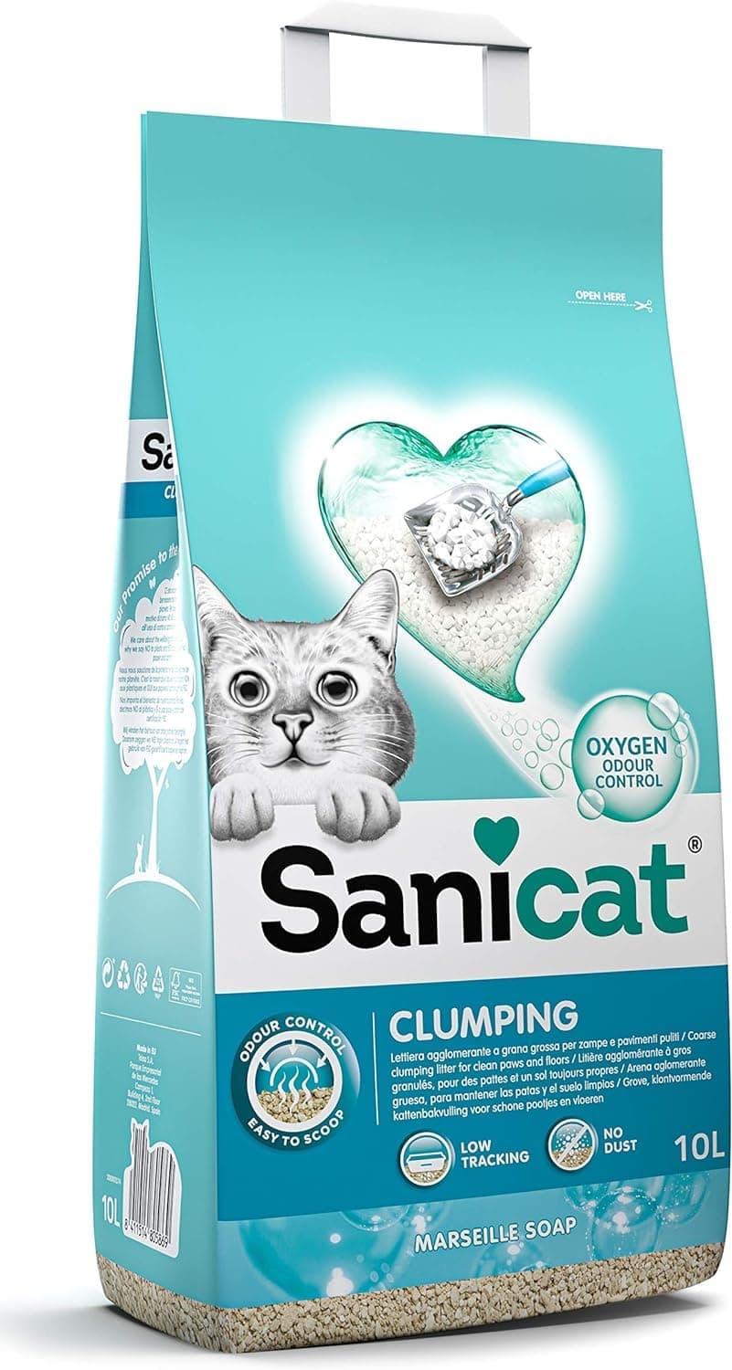 Sanicat - Litière agglomérante parfum savon de Marseille | Composée de minéraux naturels avec contrôle des odeurs garant