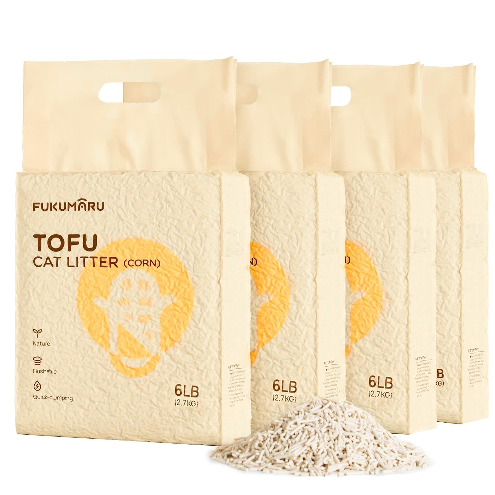 Litière pour chat naturelle FUKUMARU, sans parfum, agglomérante rapide et légère - 16L, faible taux de traçage et contrô
