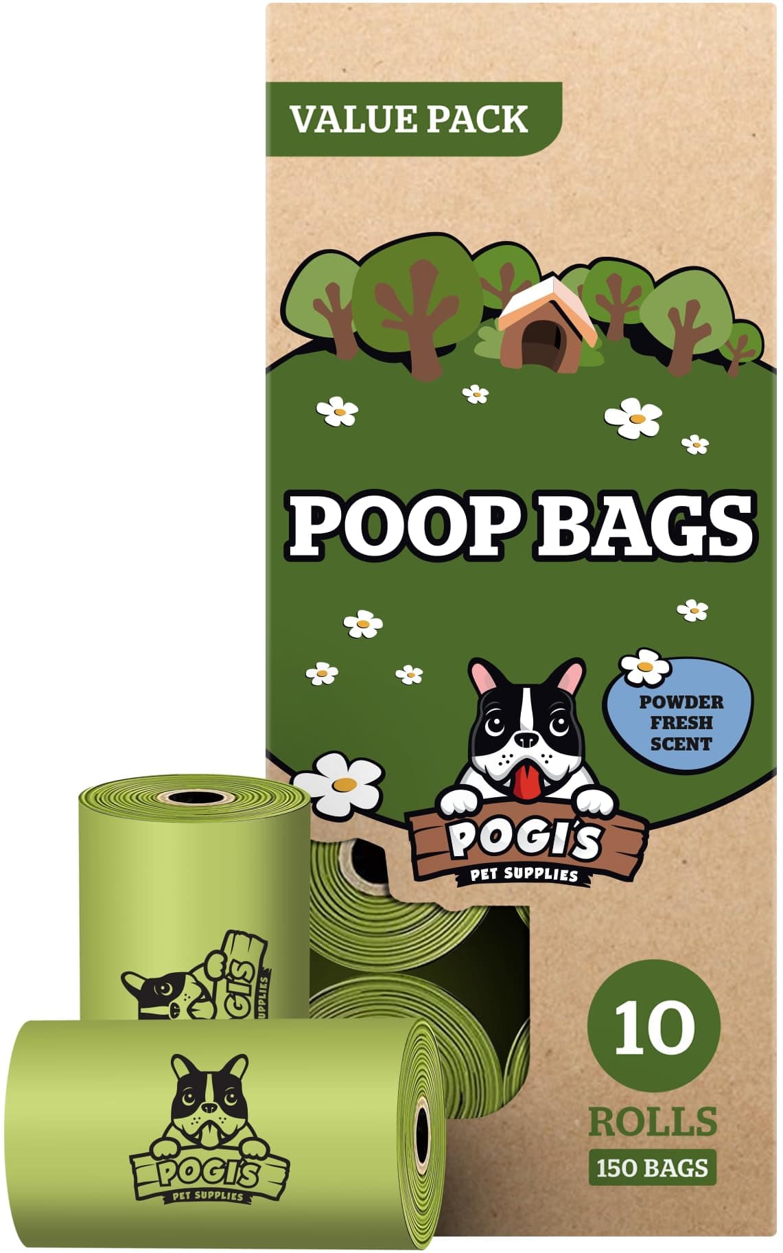 Sacs à crottes Pogi – Résistants et Grande Taille – Parfum Frais – 10 Rouleaux de 150 Sacs