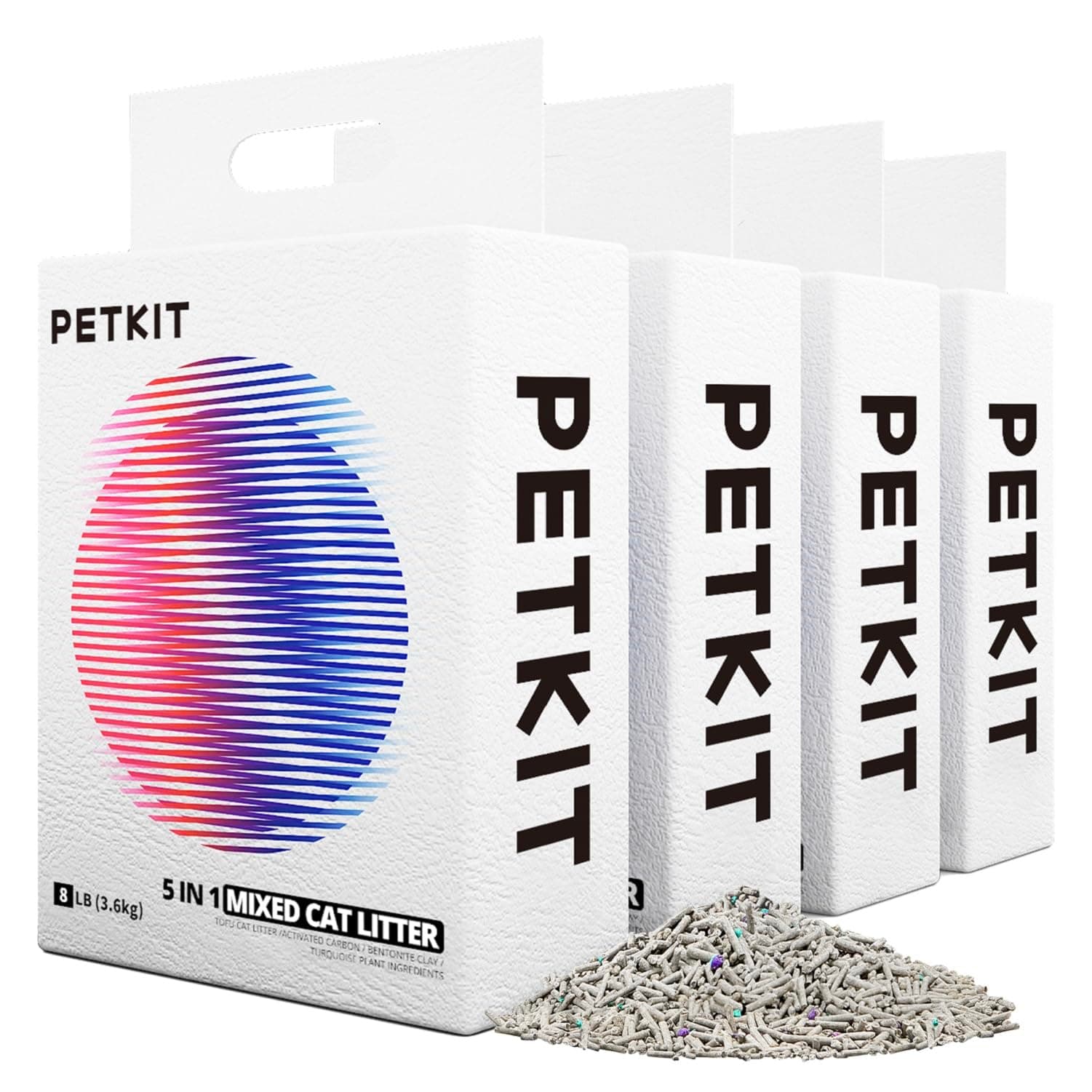 Litière Tofu PETKIT 5 en 1 sans Odeur, Charbon Actif, Ultra Absorbante et Séchage Rapide (Quatre Sacs)