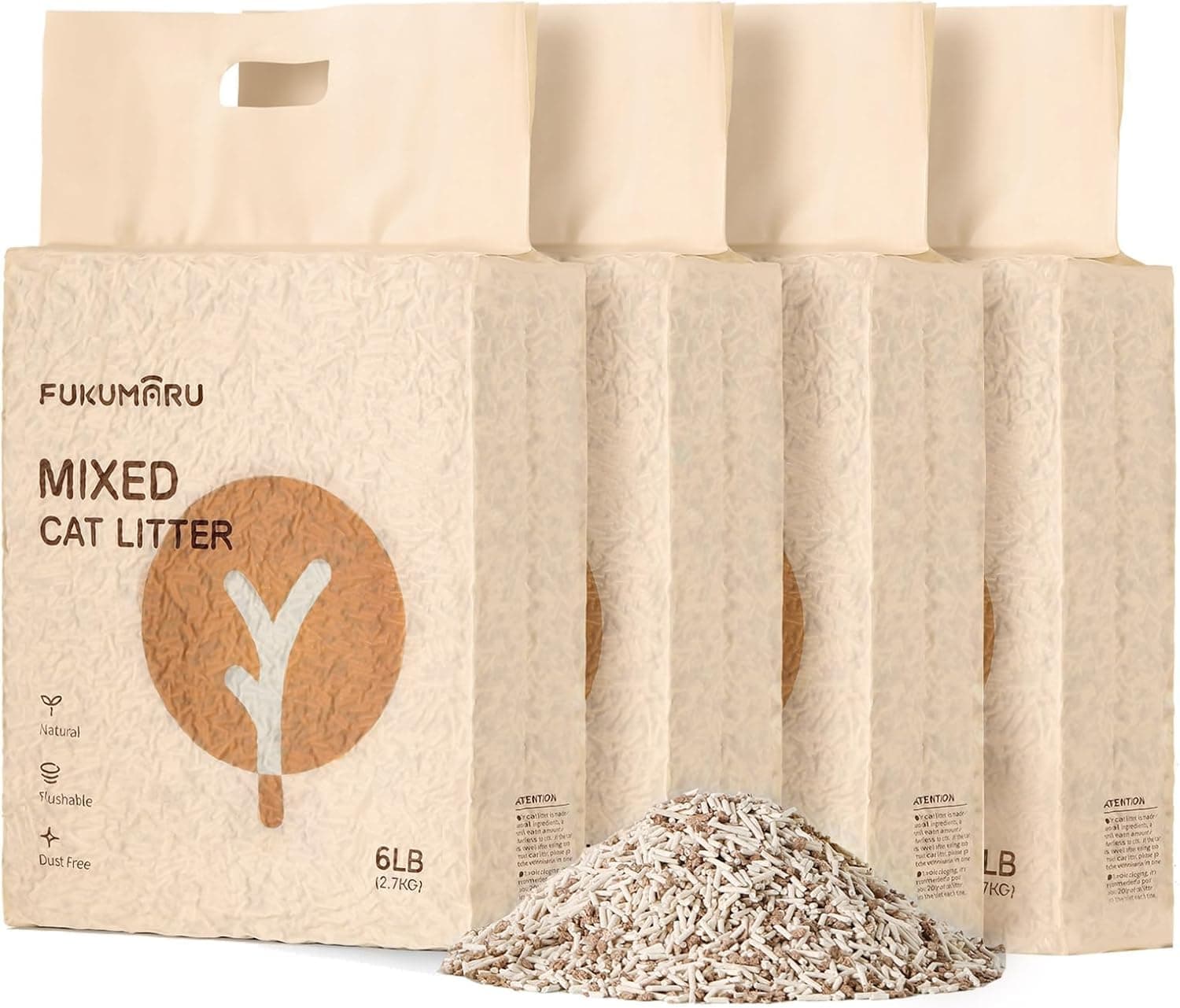 FUKUMARU Litière pour Chat Tofu – Sans Poussière, Contrôle des Odeurs, 4 Pack