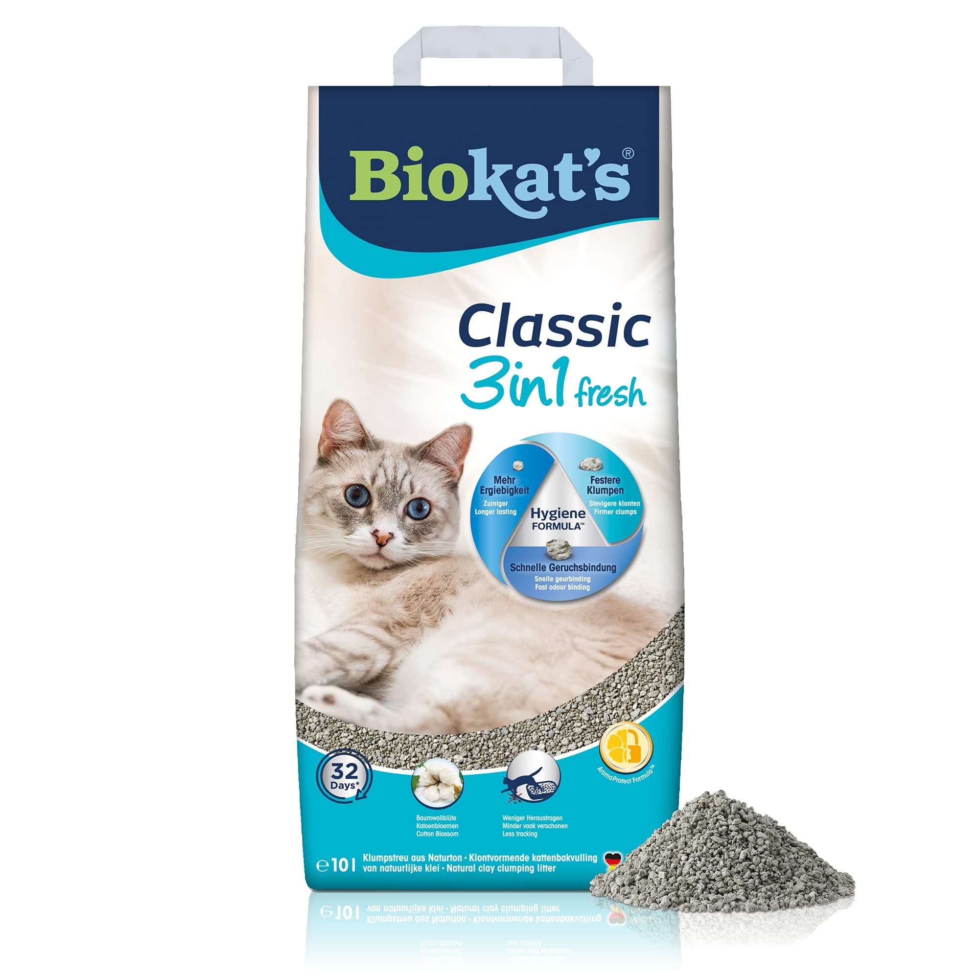 Biokat's Classic Fresh 3in1 parfum fleur de coton - Litière pour chats agglomérante - 1 sac (1 à 10 l) - Efficace contre