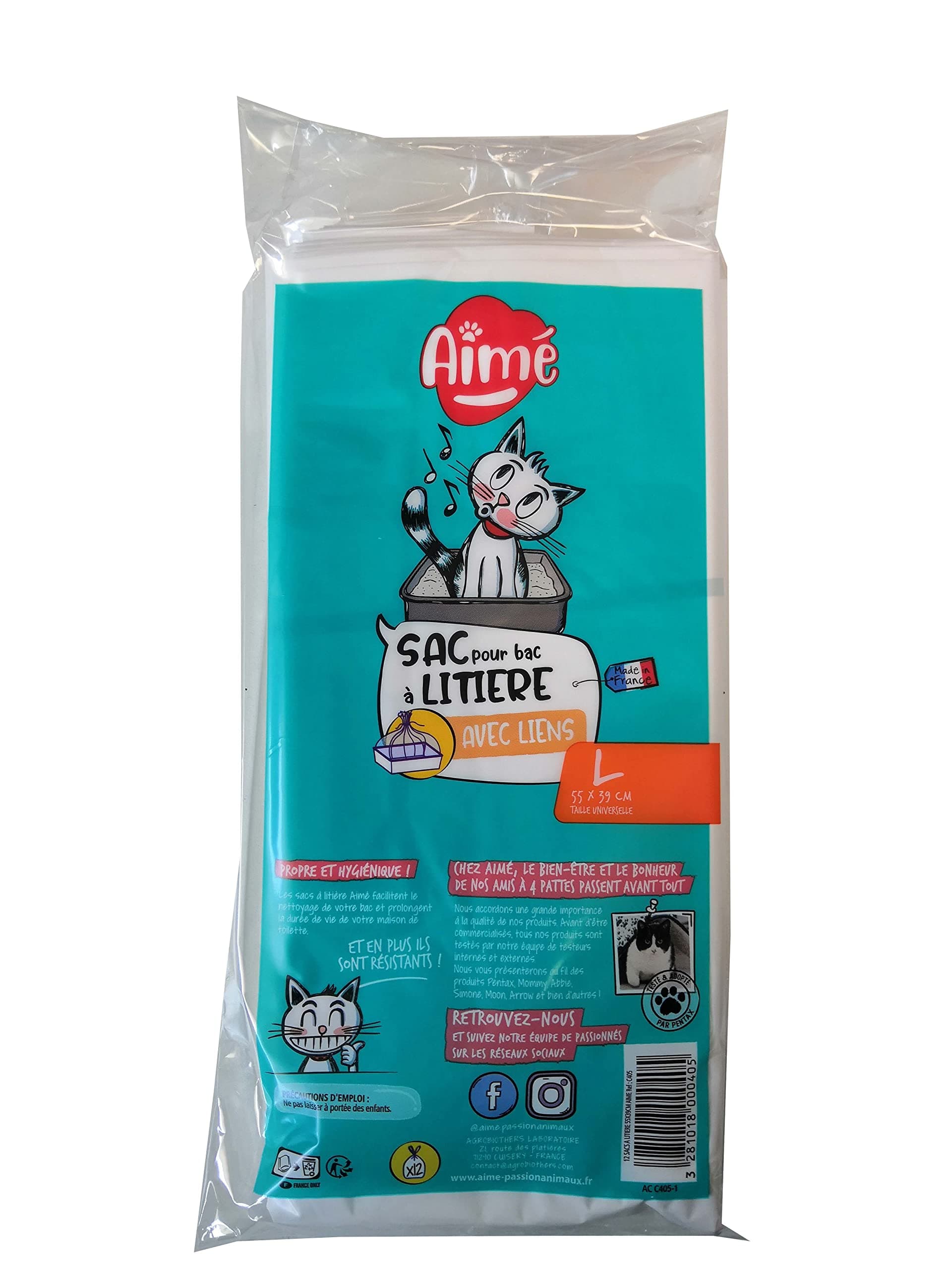Sacs Litière Aimé x12 Format Universel 55x39 cm pour Chat | Hygiène et Bien-Être | Sacs Refermables