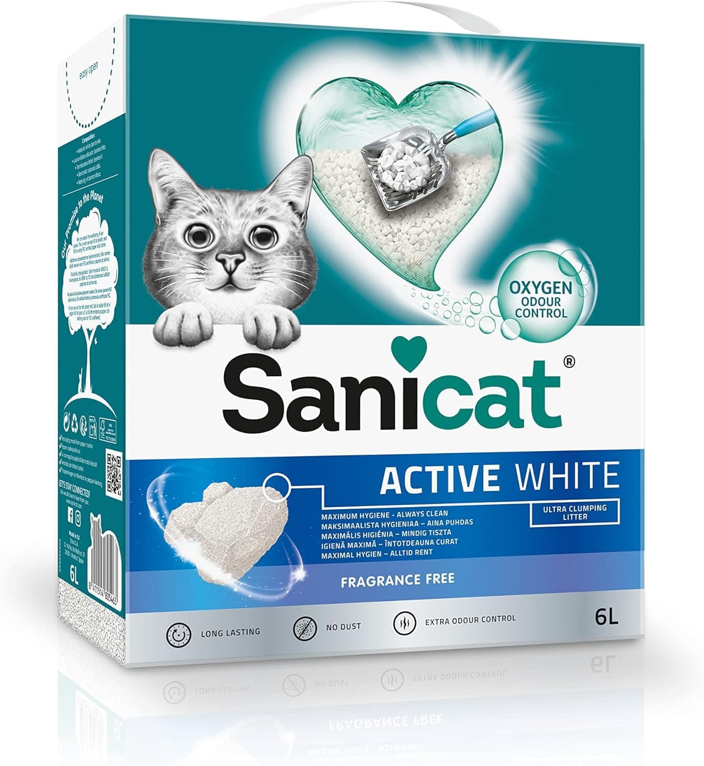 Sanicat Litière Ultra Agglomérante 6L - Oxygène, Sans Odeur, Élimine les Bactéries