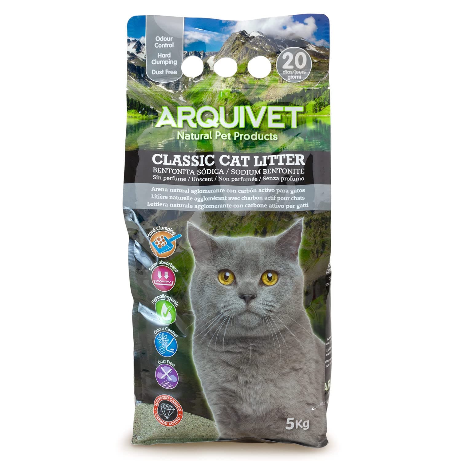 Arquivet Litière Classic 5 Kg - Absorption Exceptionnelle et Odeurs Éliminées pour Chiens - Litière Naturelle avec Charb