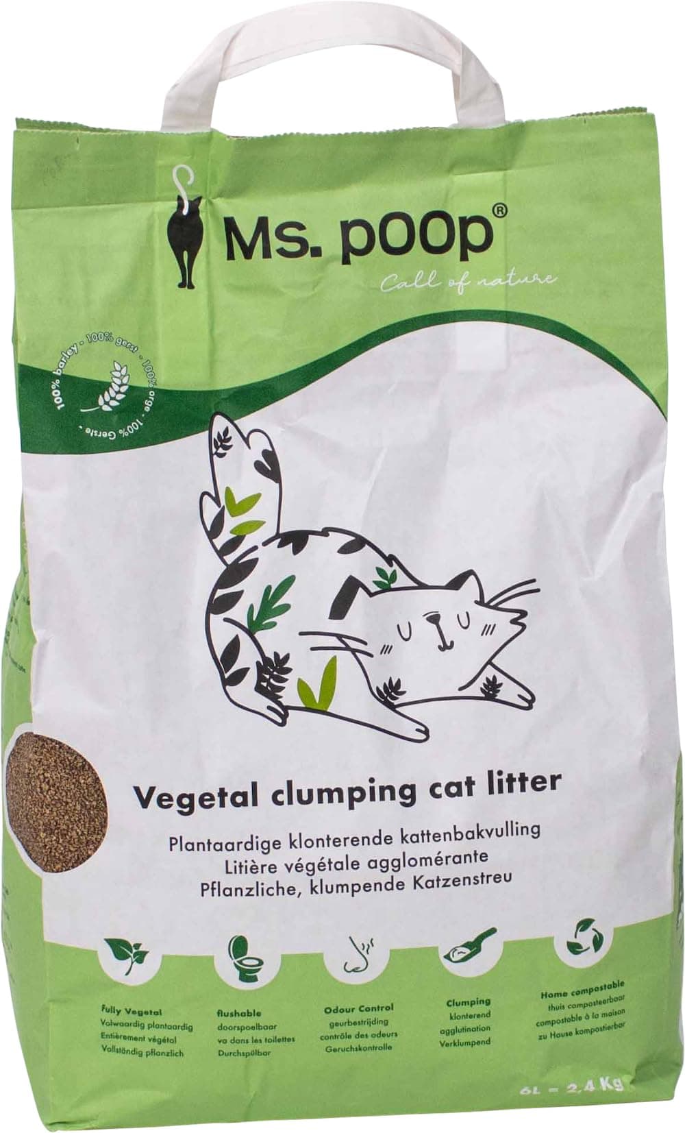Litière Végétale Agglomérante Écologique Call of Nature 6L, Absorption des Odeurs, Confort Optimal pour Chats Facilement