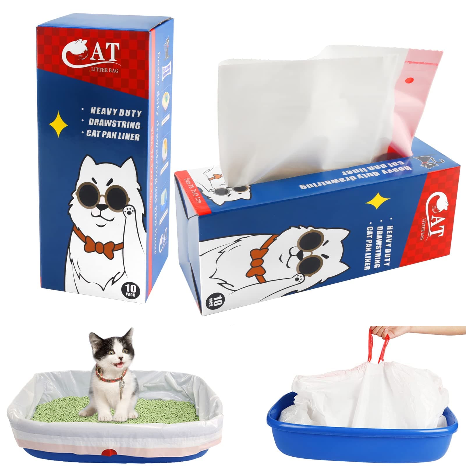 Sac Litiere Chat Durable et RéSistant Sac à Litiere Pour Chat Moyenne et Grande Taille (78,7 × 43,1 Cm) Avec Cordons