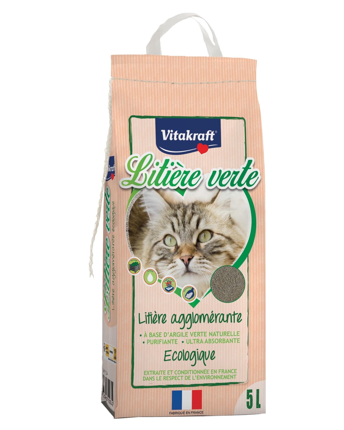 VITAKRAFT Litière Verte Écologique Compostable Anti-Odeur Pour Chat - Ultra-Absorbante - Purifiante - 5 Litres