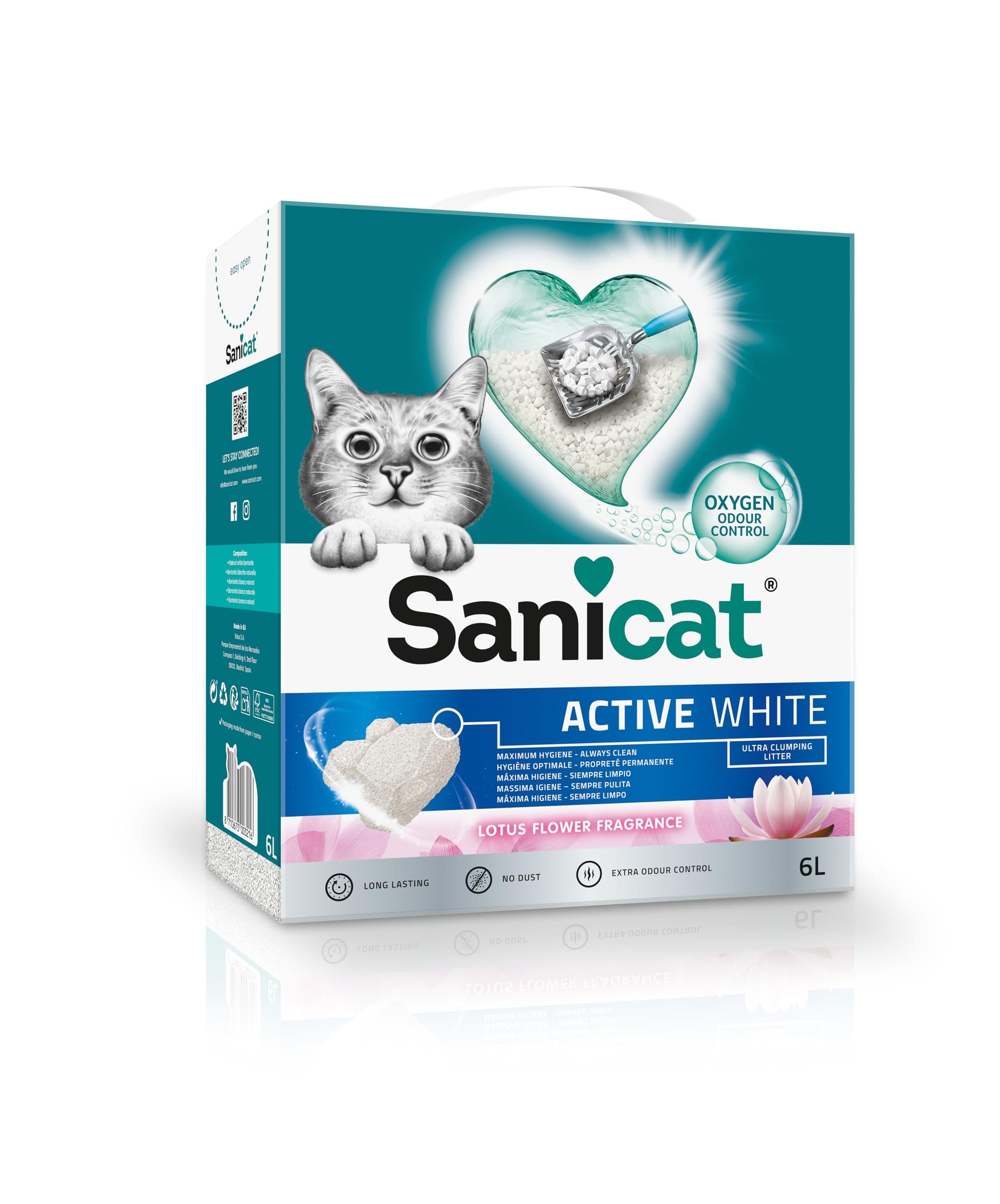 Sanicat ultra agglomérante blanche 6L oxygène lotus pour chats à domicile