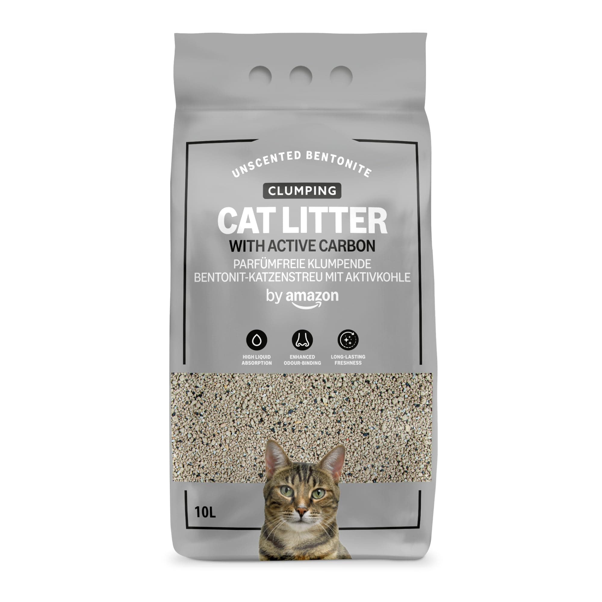 Litière pour chat agglomérante sans parfum avec charbon actif d'Amazon, 10L (1 paquet)