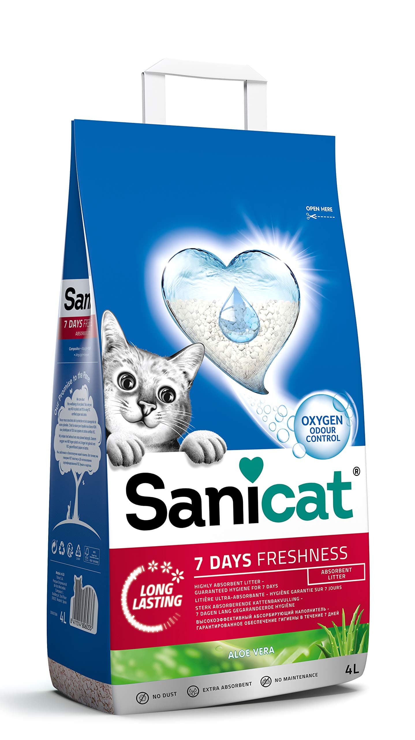 Litière Classic Sanicat Aloe Vera, odeurs contrôlées 7 jours, absorption rapide, 4 L